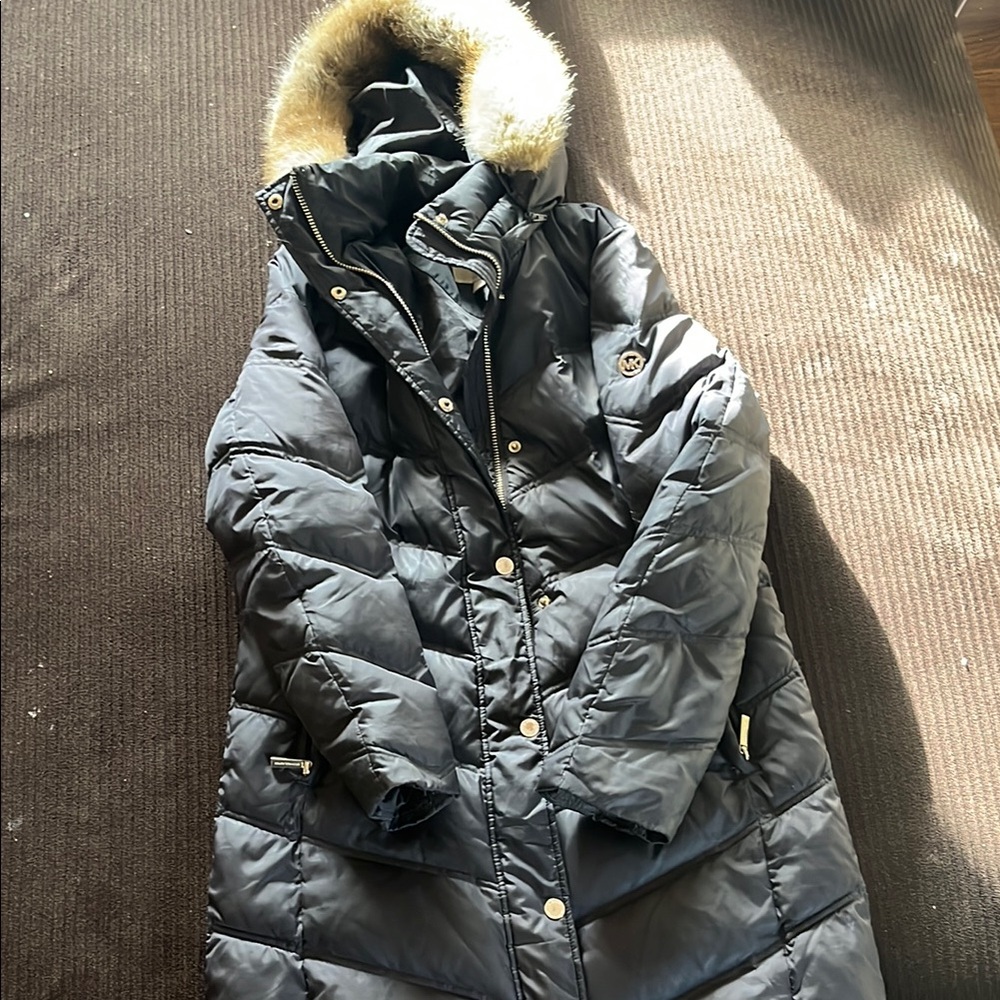 Women's Black Puffer Coat with Fur Hood
